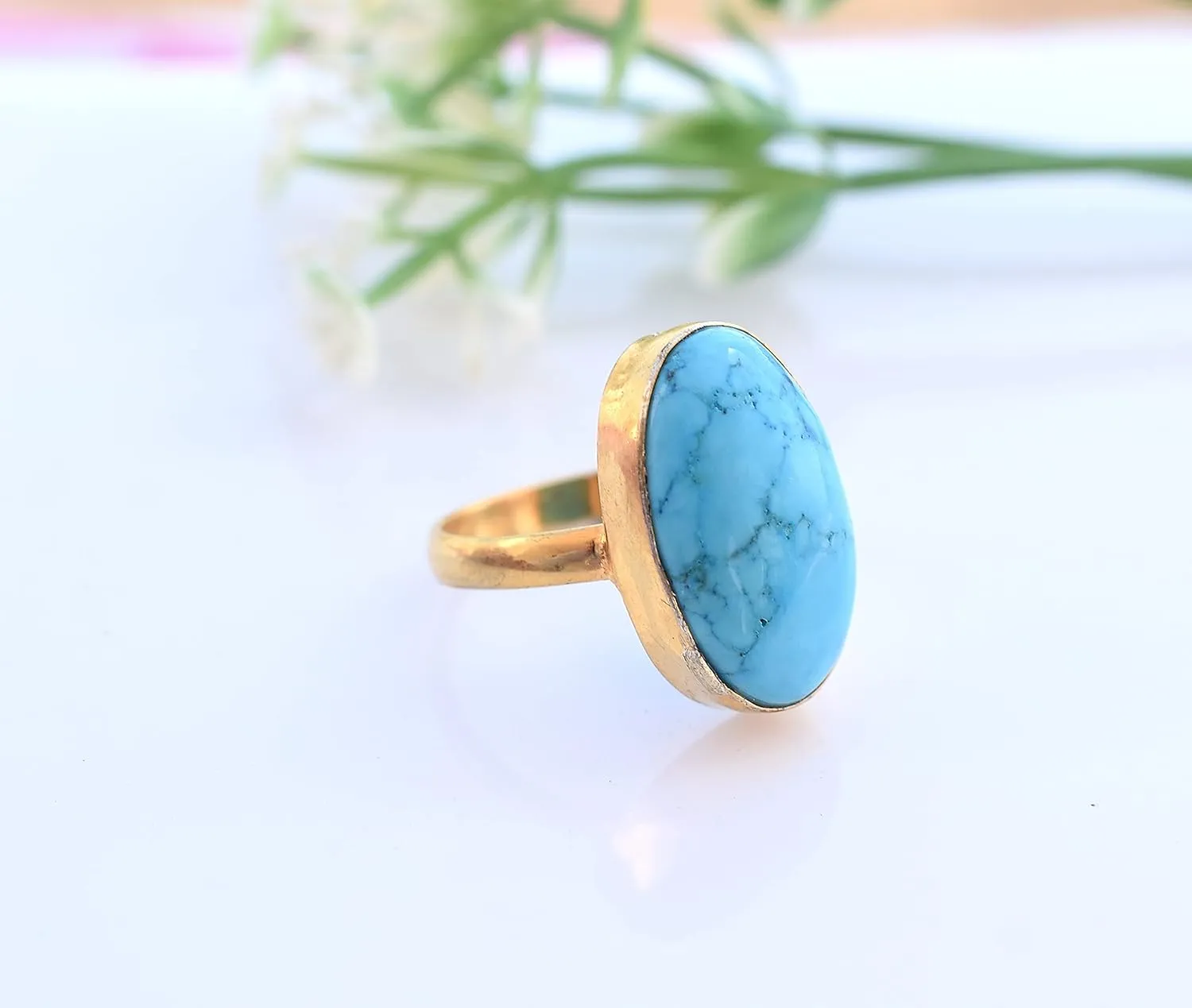 Veracity Jewelry Gold Plated Gemstone Rings For Women & Girls - Jewelry For Women's Birthday Anniversary Wife Mom Girlfriend Sister - Western Style Handmade Jewelry (Turquoise blue)