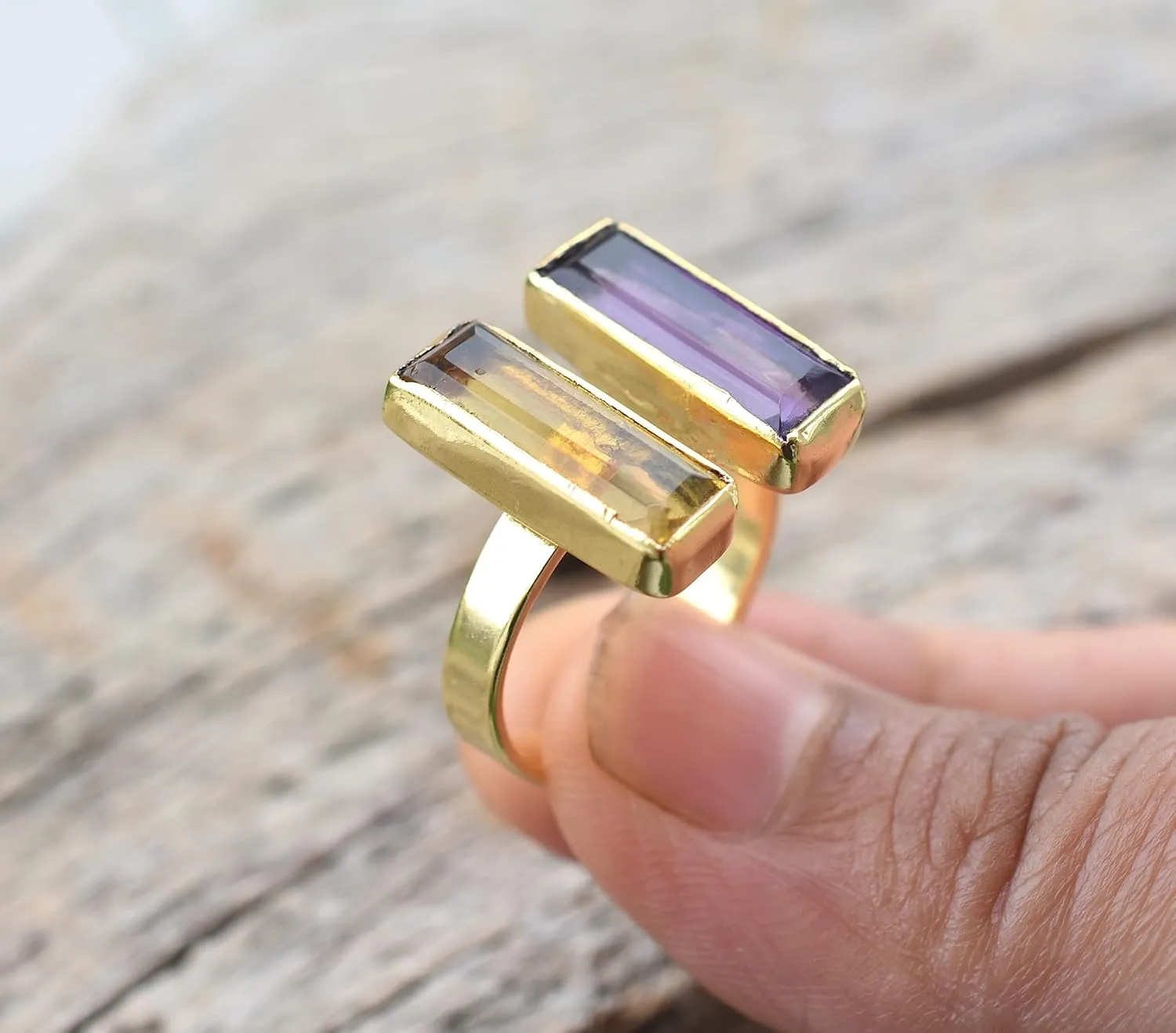 Veracity Jewelry Gold Plated Multi Gemstone Rings For Women & Girls - Jewelry For Women's Birthday Anniversary Wife Mom Girlfriend Sister - Handmade Gifts (Amethyst and citrine)