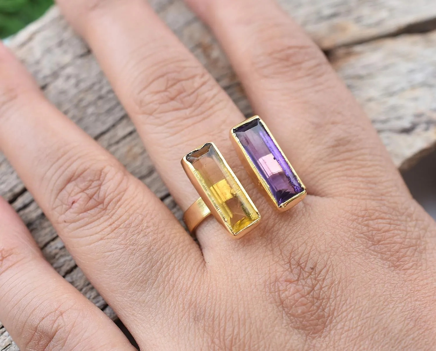 Veracity Jewelry Gold Plated Multi Gemstone Rings For Women & Girls - Jewelry For Women's Birthday Anniversary Wife Mom Girlfriend Sister - Handmade Gifts (Amethyst and citrine)