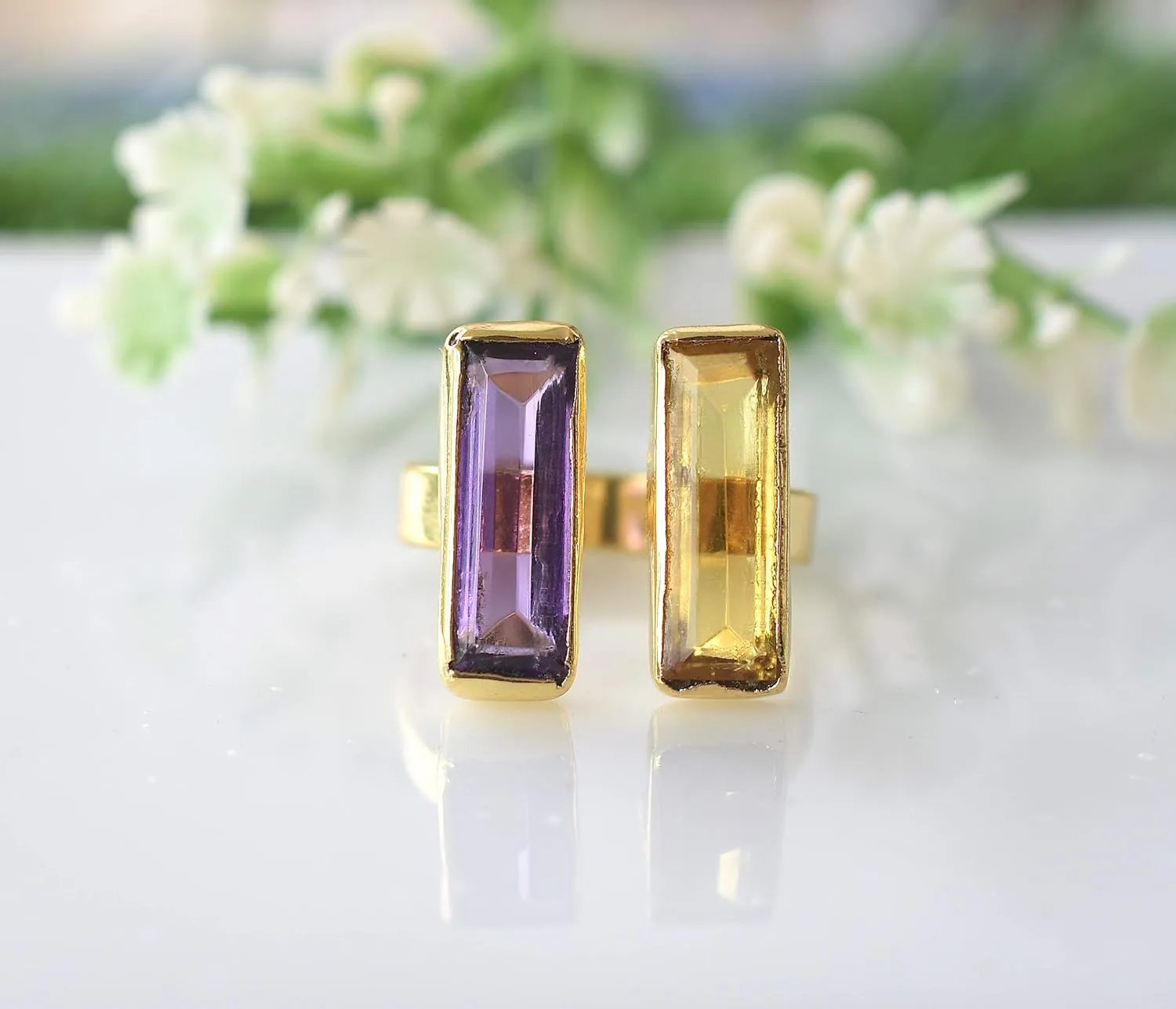 Veracity Jewelry Gold Plated Multi Gemstone Rings For Women & Girls - Jewelry For Women's Birthday Anniversary Wife Mom Girlfriend Sister - Handmade Gifts (Amethyst and citrine)