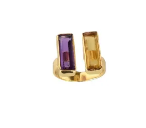 Veracity Jewelry Gold Plated Multi Gemstone Rings For Women & Girls - Jewelry For Women's Birthday Anniversary Wife Mom Girlfriend Sister - Handmade Gifts (Amethyst and citrine)