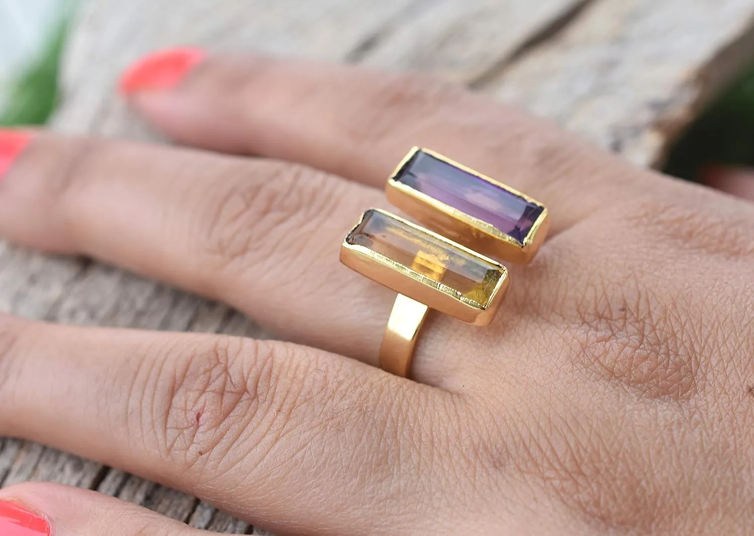 Veracity Jewelry Gold Plated Multi Gemstone Rings For Women & Girls - Jewelry For Women's Birthday Anniversary Wife Mom Girlfriend Sister - Handmade Gifts (Amethyst and citrine)