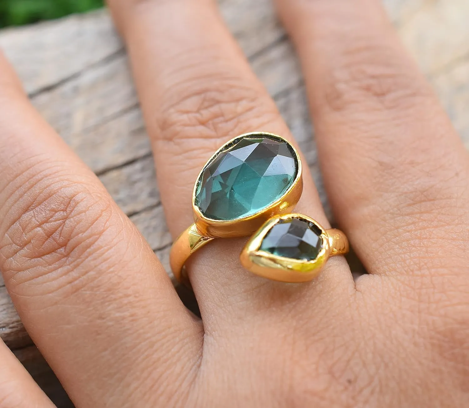 Veracity Jewelry Gold Plated Multi Gemstone Rings For Women & Girls - Jewelry For Women's Birthday Anniversary Wife Mom Girlfriend Sister - Handmade Gifts (Green tourmaline)