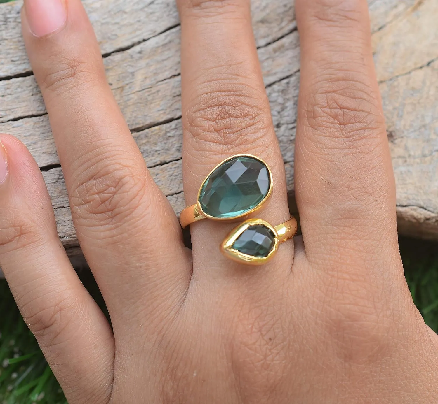 Veracity Jewelry Gold Plated Multi Gemstone Rings For Women & Girls - Jewelry For Women's Birthday Anniversary Wife Mom Girlfriend Sister - Handmade Gifts (Green tourmaline)