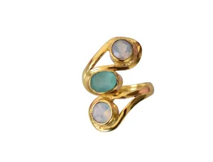 Veracity Jewelry Gold Plated Multi Gemstone Rings For Women & Girls - Jewelry For Women's Birthday Anniversary Wife Mom Girlfriend Sister - Handmade Jewelry (Fire opal and aqua chalcedony)
