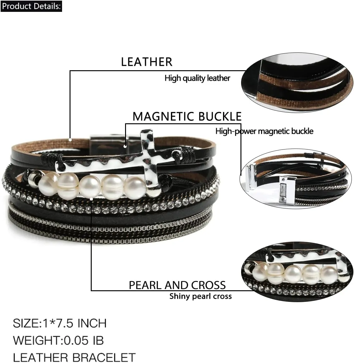 Vercret Leather Wrap Bracelet for Women - Multi-Layer Bracelets with Magnetic Clasp Bangle Cuff Stacked Bracelet for lady and Mother