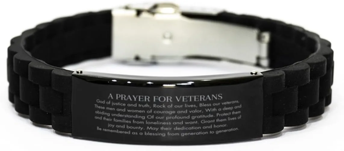 Veteran Prayer Bracelet for Men - Engraved Silicone Wristband with Inspirational Military Blessing - Gifts for Veteran, Soldier, or Military Family