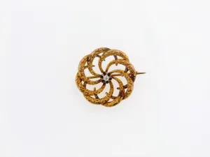 Victorian 18K Yellow Gold Swirl Motif Diamond Pin