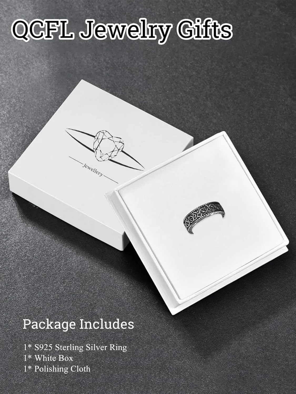 Viking Rings for Men, 925 Sterling Silver Norse Urnes Style Viking Rings, Viking Jewelry Gifts for Men Ring Size 5-15 (with Gift Box)