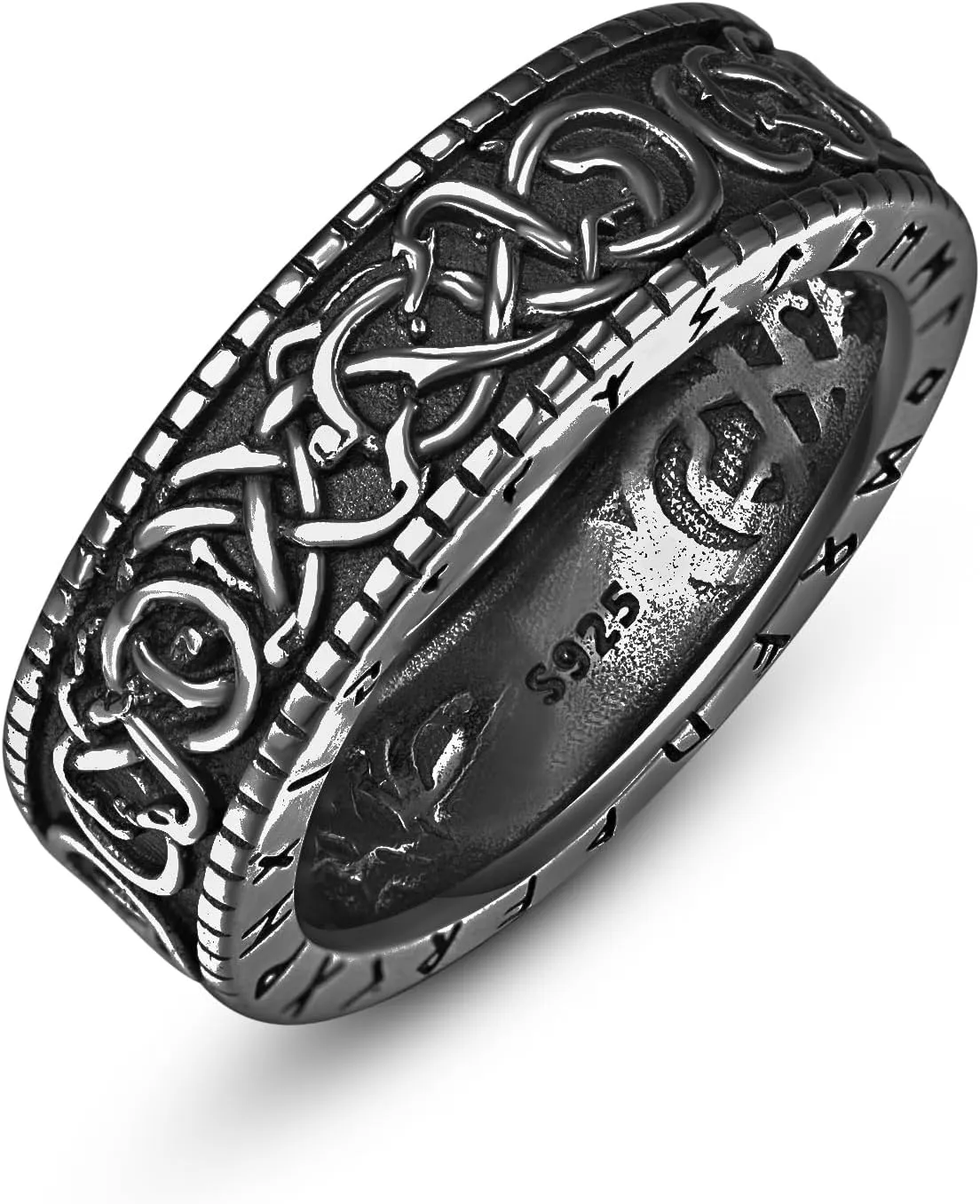 Viking Rings for Men, 925 Sterling Silver Norse Urnes Style Viking Rings, Viking Jewelry Gifts for Men Ring Size 5-15 (with Gift Box)