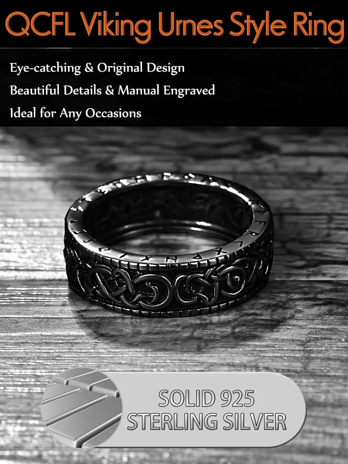 Viking Rings for Men, 925 Sterling Silver Norse Urnes Style Viking Rings, Viking Jewelry Gifts for Men Ring Size 5-15 (with Gift Box)