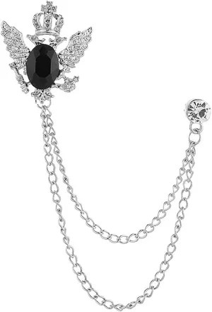 Vintage Eagle Chain Rhinestone Brooch Pin for Women Men Solitaire Crystal Bird King Crown Long Tassel Brooches Lapel Collar Suit Shirt Hat Tuxedo Brooches Pins Fashion Wedding Jewelry Gift Clothes Decoration