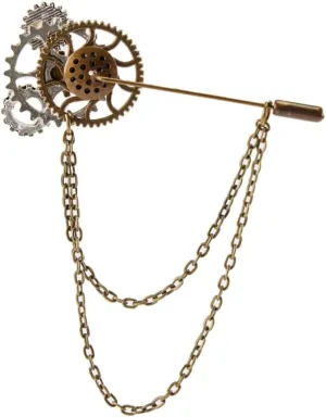 Vintage Lapel Pin Steampunk Gothic Gear Chain Brooch Badges Jewelry Collar Pin Gold