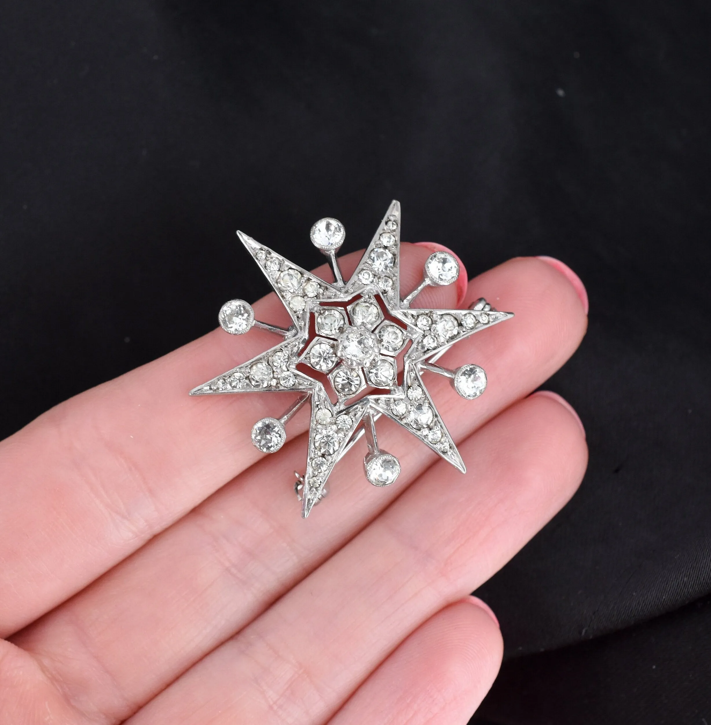 Vintage Paste Sterling Silver Star Celestial Brooch Pin | Antique Style