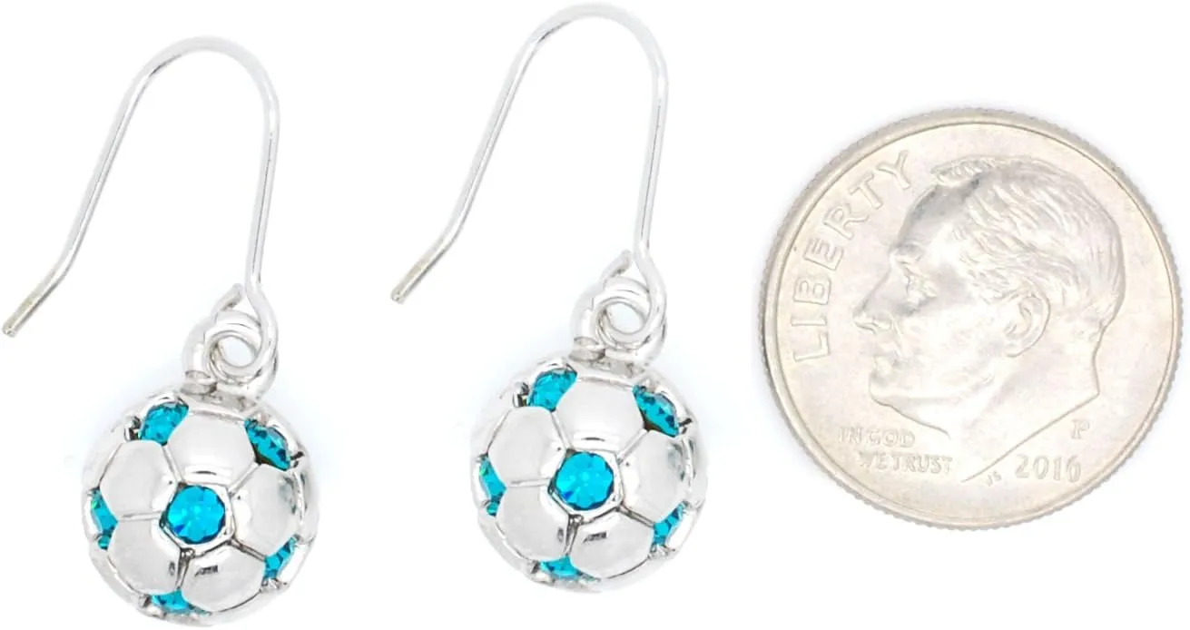 Violet Victoria & Fan Star Soccer Ball Dangle Earrings with Crystals and Rhodium Plating