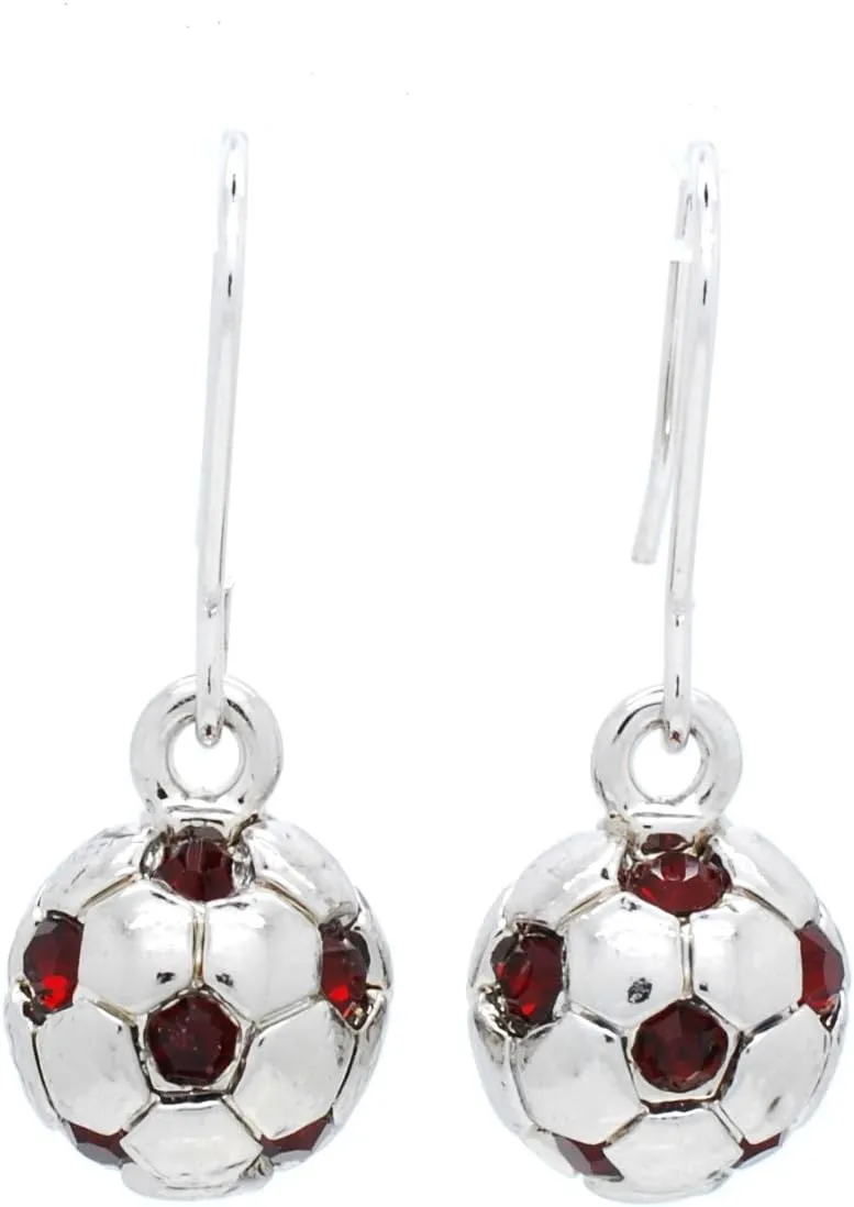 Violet Victoria & Fan Star Soccer Ball Dangle Earrings with Crystals and Rhodium Plating