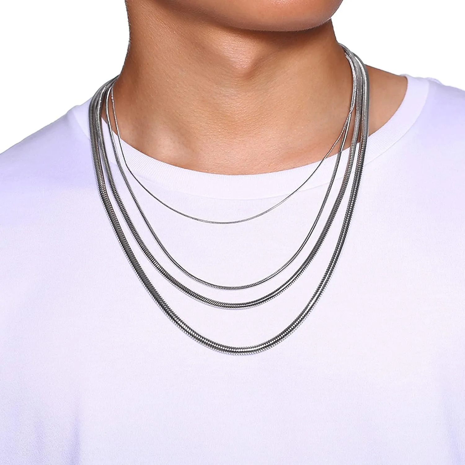 VNOX Stainless Steel 1mm-4mm Round Snake Chain Necklace for Women Girl
