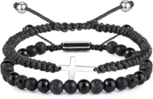 Volcanic Lava Rock Beaded Diffuser Pack of 2 - Essential Oil & Black Crystal Infused Beach Surf Aromatherapy - Coconut, Lime, Vanilla, & Sandalwood - Adjustable Size Vacation Gift Set for Men & Women
