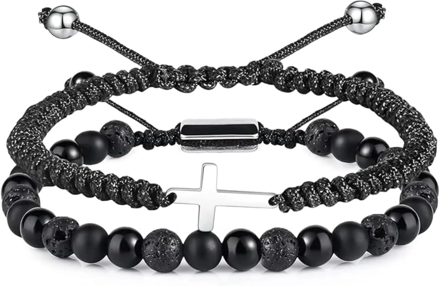 Volcanic Lava Rock Beaded Diffuser Pack of 2 - Essential Oil & Black Crystal Infused Beach Surf Aromatherapy - Coconut, Lime, Vanilla, & Sandalwood - Adjustable Size Vacation Gift Set for Men & Women