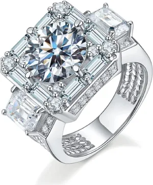 Vsoruln Men's Moissanite Ring Mens Wedding Engagement Rings 18K White Gold Diamond Ring Full of Small Diamonds Large Carat Men's Ring Square Cut Cubic Zirconia Eternity Ring Band (12)