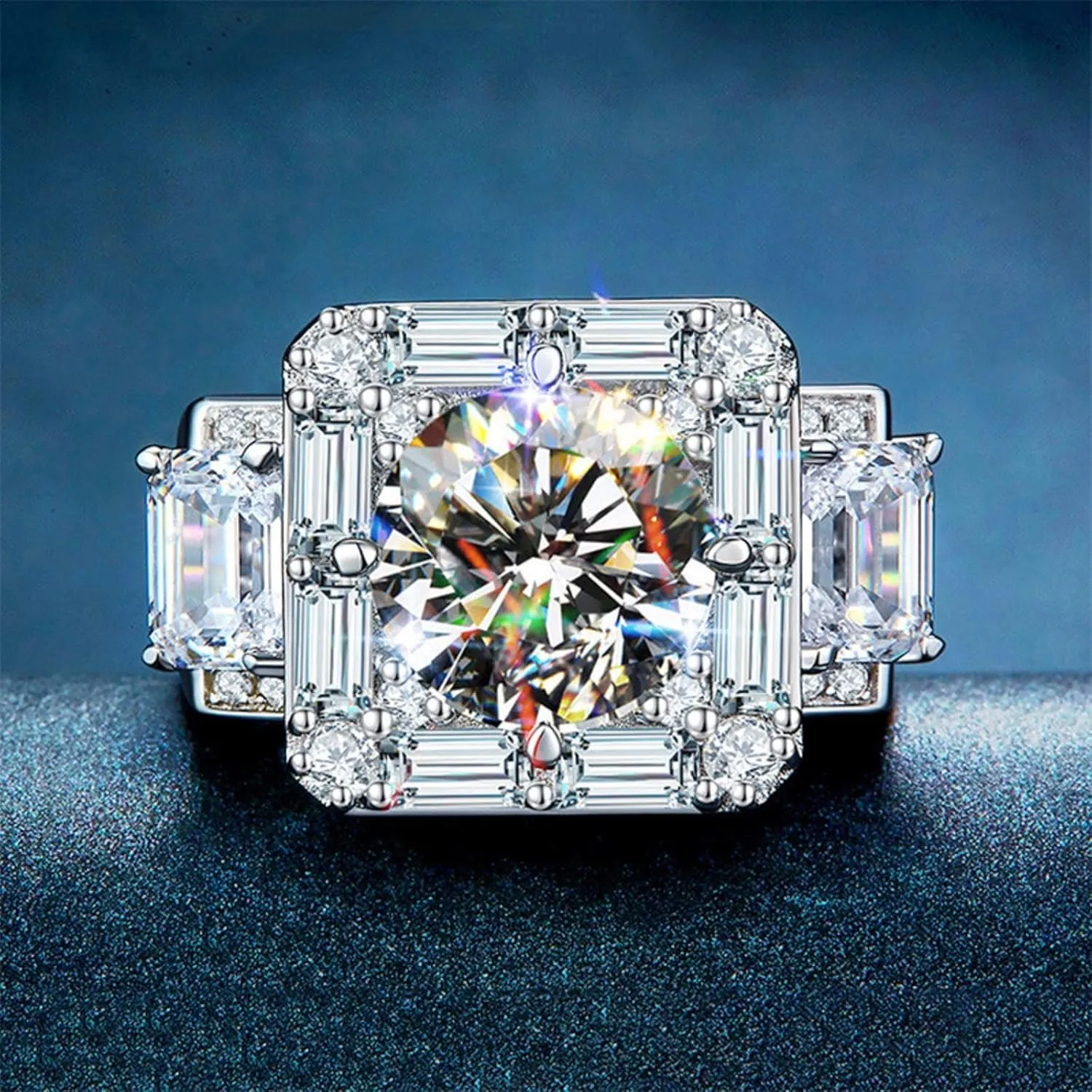 Vsoruln Men's Moissanite Ring Mens Wedding Engagement Rings 18K White Gold Diamond Ring Full of Small Diamonds Large Carat Men's Ring Square Cut Cubic Zirconia Eternity Ring Band (12)