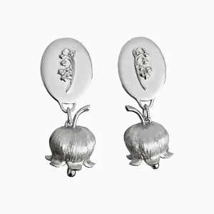 W WEILIRIAN Vintage Bell Orchid Earrings for Teen Girls Metal Flower Drop Earrings Silver Oval Stud Earrings Jewelry for Women Gifts