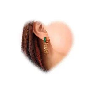 W WEILIRIAN Vintage Square Emerald Earrings Gold Chain Drop Earrings Green Crystal Stud Earrings Green Cz Earrings Long Dangle Chain Earrings Jewelry for Women and Girls