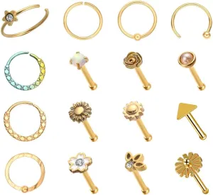 WASOLIE Stainless Steel Nose Rings Studs Piercing Jewelry Colorful Set Septum 20G cool nose rings l shaped pierced nose rings hoops nose ring studs For Women And Men Jewelry.
