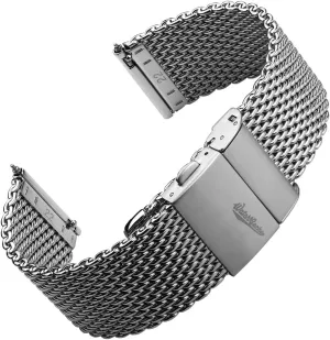 WATCHGECKO Merriott Quick-Release Milanese Mesh Stainless Steel Watch Strap - Polished. Mens Replacement Wristwatch Strap. Easy to Fit Adjustable Strap