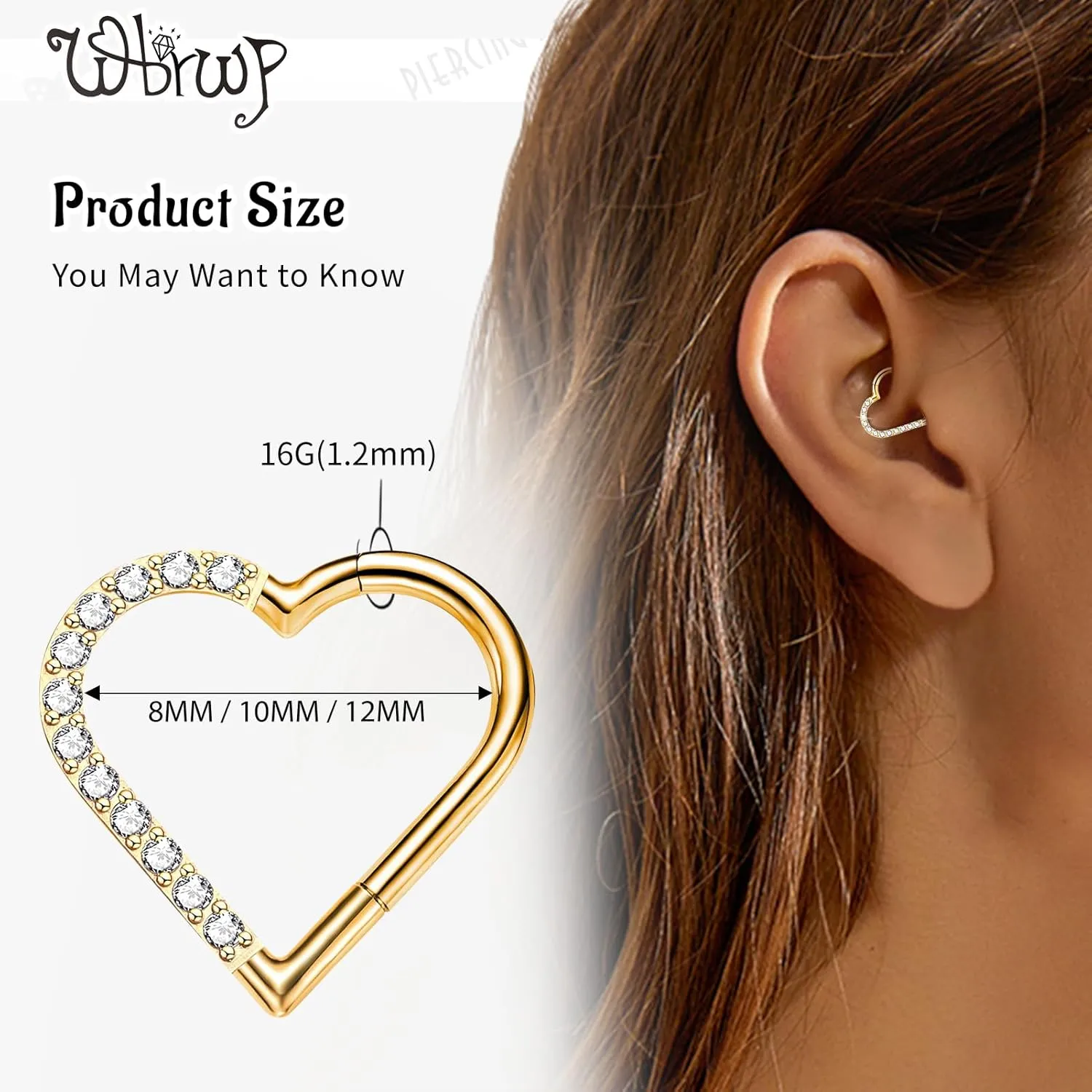 WBRWP 16G 8MM 10MM Septum Rings Piercing Jewelry: Teardrop Heart Shape Opal CZ 316L Surgical Steel Hinged Nose Rings Hoops Clicker Hypoallergenic Conch Helix Piercing Jewelry Daith Cartilage Earring