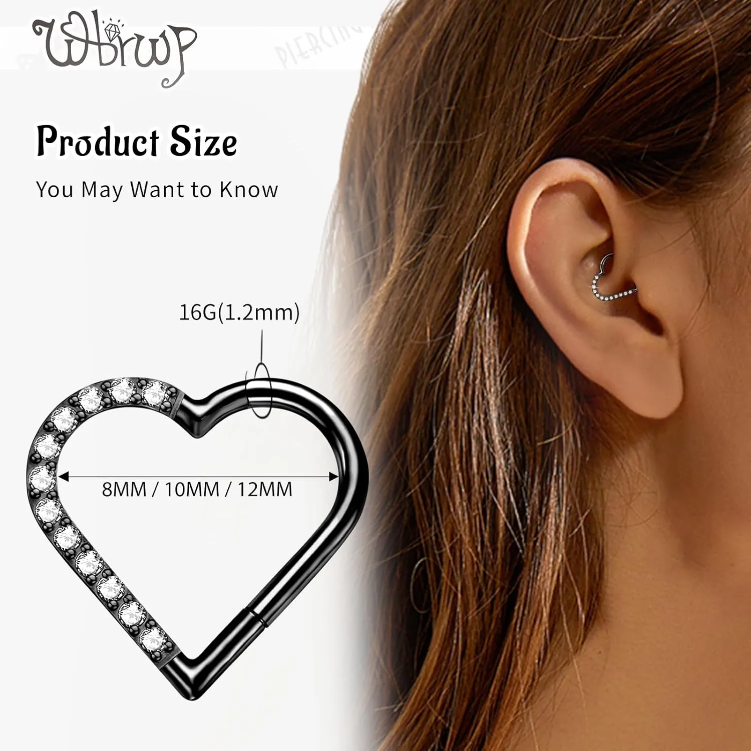 WBRWP 16G 8MM 10MM Septum Rings Piercing Jewelry: Teardrop Heart Shape Opal CZ 316L Surgical Steel Hinged Nose Rings Hoops Clicker Hypoallergenic Conch Helix Piercing Jewelry Daith Cartilage Earring
