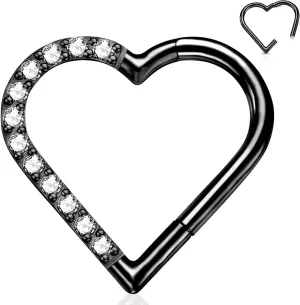 WBRWP 16G 8MM 10MM Septum Rings Piercing Jewelry: Teardrop Heart Shape Opal CZ 316L Surgical Steel Hinged Nose Rings Hoops Clicker Hypoallergenic Conch Helix Piercing Jewelry Daith Cartilage Earring