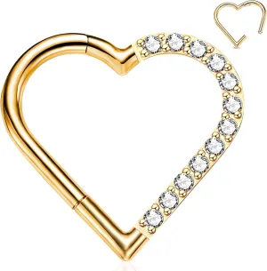 WBRWP 16G 8MM 10MM Septum Rings Piercing Jewelry: Teardrop Heart Shape Opal CZ 316L Surgical Steel Hinged Nose Rings Hoops Clicker Hypoallergenic Conch Helix Piercing Jewelry Daith Cartilage Earring