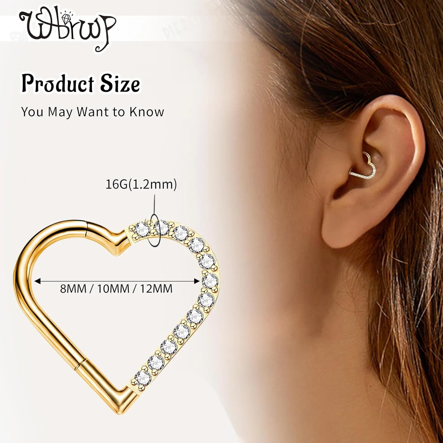 WBRWP 16G 8MM 10MM Septum Rings Piercing Jewelry: Teardrop Heart Shape Opal CZ 316L Surgical Steel Hinged Nose Rings Hoops Clicker Hypoallergenic Conch Helix Piercing Jewelry Daith Cartilage Earring