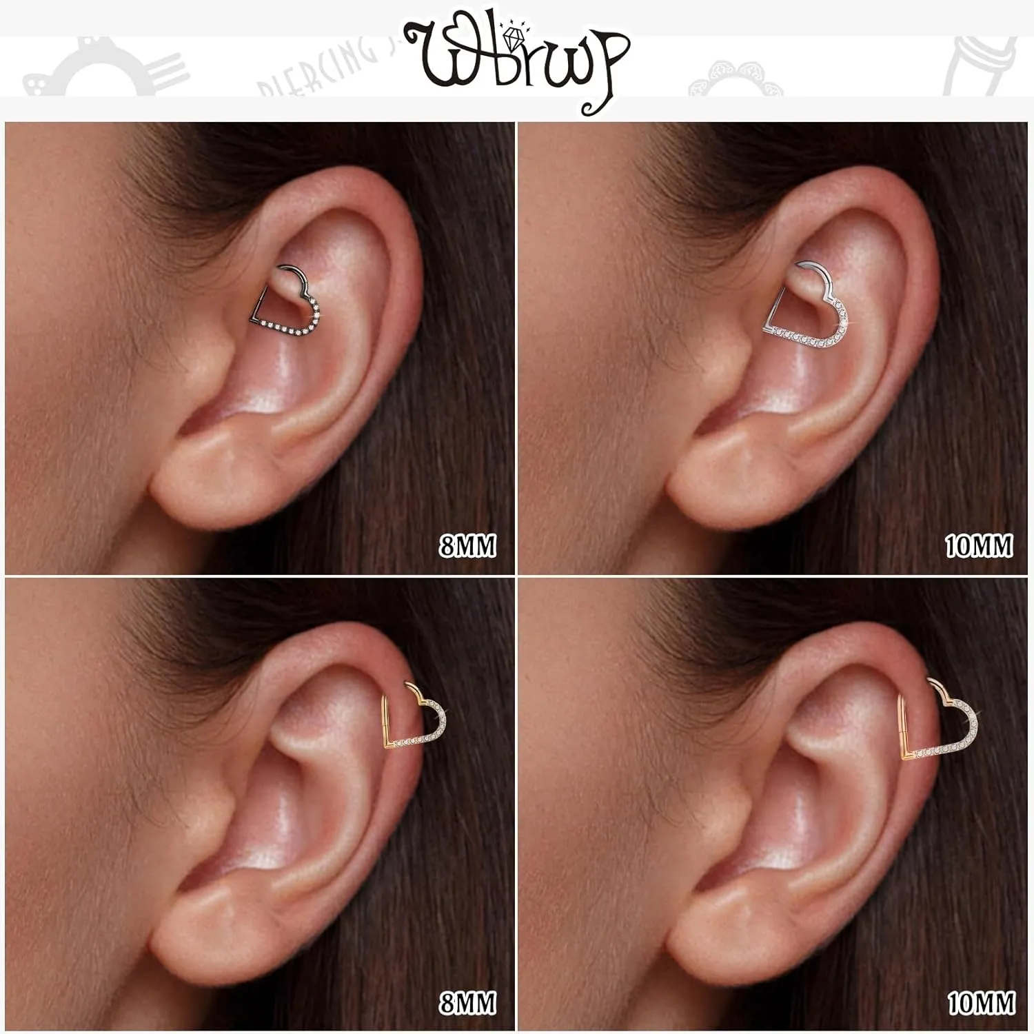 WBRWP 16G 8MM 10MM Septum Rings Piercing Jewelry: Teardrop Heart Shape Opal CZ 316L Surgical Steel Hinged Nose Rings Hoops Clicker Hypoallergenic Conch Helix Piercing Jewelry Daith Cartilage Earring