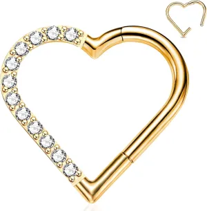 WBRWP 16G 8MM 10MM Septum Rings Piercing Jewelry: Teardrop Heart Shape Opal CZ 316L Surgical Steel Hinged Nose Rings Hoops Clicker Hypoallergenic Conch Helix Piercing Jewelry Daith Cartilage Earring