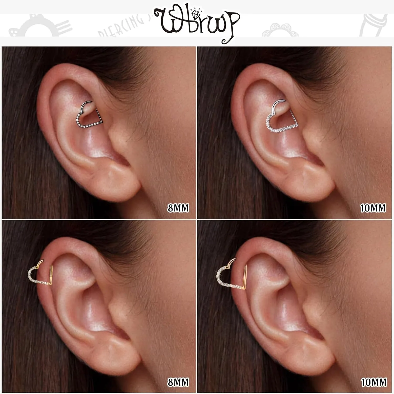 WBRWP 16G 8MM 10MM Septum Rings Piercing Jewelry: Teardrop Heart Shape Opal CZ 316L Surgical Steel Hinged Nose Rings Hoops Clicker Hypoallergenic Conch Helix Piercing Jewelry Daith Cartilage Earring