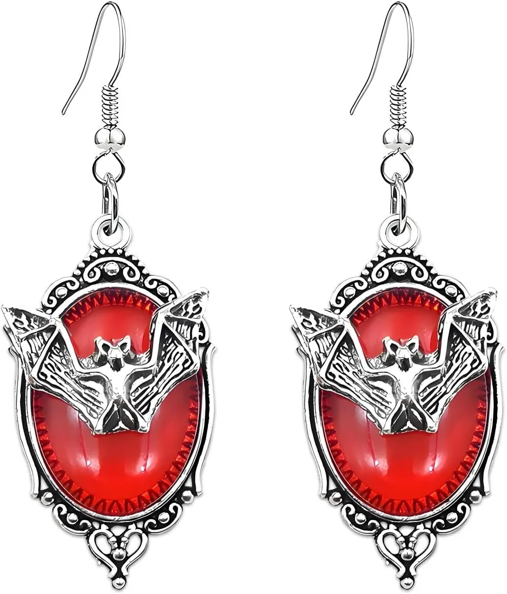 WCRAZYE Gothic Bat Earrings for Men Women Punk Rock Style Vampire Bat Animal Dangle Drop Holiday Earrings Halloween Costumes Scary Decorations Party Jewellery Gift