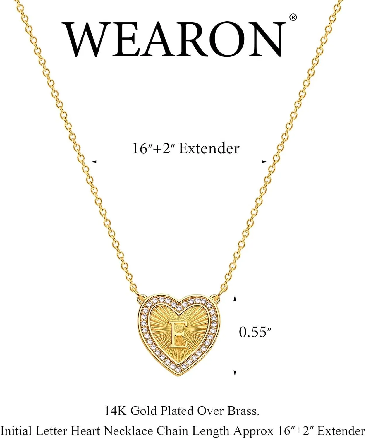 WEARON Initial Letter Heart Necklace 14k Gold Plated Dainty Charm Peach Letter Necklace CZ Initial Letters A Alphabet Heart Pendant Necklaces for Women Gifts