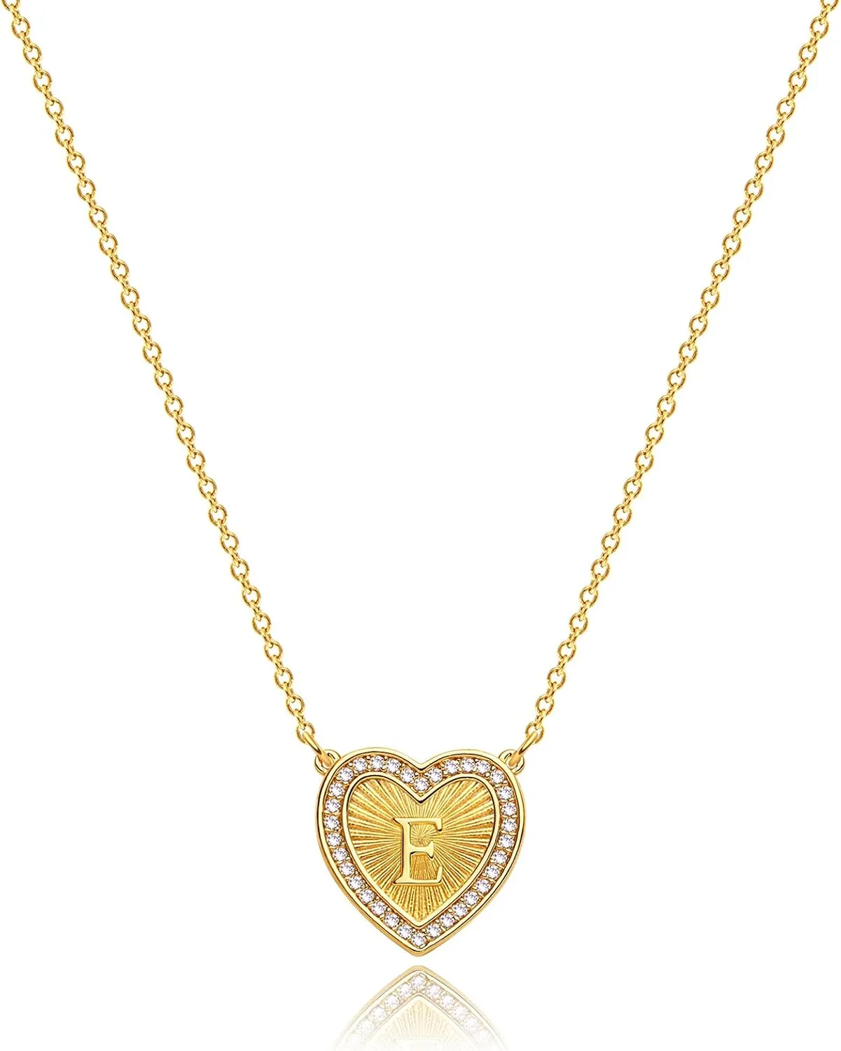 WEARON Initial Letter Heart Necklace 14k Gold Plated Dainty Charm Peach Letter Necklace CZ Initial Letters A Alphabet Heart Pendant Necklaces for Women Gifts