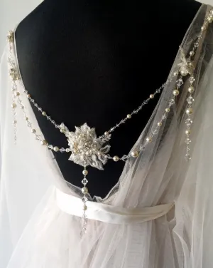 Wedding back jewellery - vintage style with pearl and crystal drape - Gracie by Kezani