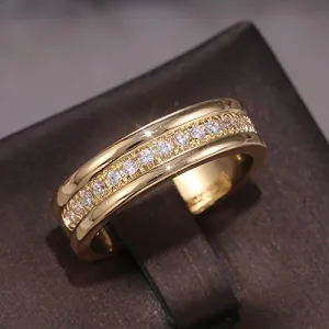 Wedding Bands for Women Eternity Ring 18K Gold Plated Titanium Steel Women Stacking Ring Cubic Zirconia Ring Stackable Rings Couples Valentine's Day Domed Polished Finish Wedding Band 6