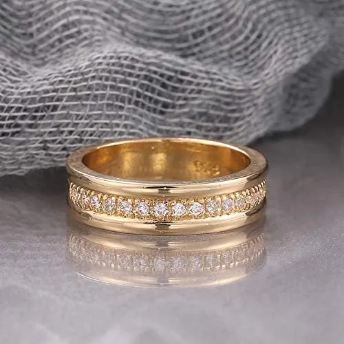 Wedding Bands for Women Eternity Ring 18K Gold Plated Titanium Steel Women Stacking Ring Cubic Zirconia Ring Stackable Rings Couples Valentine's Day Domed Polished Finish Wedding Band 6