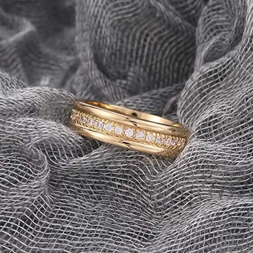 Wedding Bands for Women Eternity Ring 18K Gold Plated Titanium Steel Women Stacking Ring Cubic Zirconia Ring Stackable Rings Couples Valentine's Day Domed Polished Finish Wedding Band 6