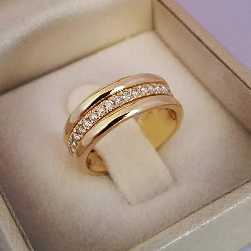 Wedding Bands for Women Eternity Ring 18K Gold Plated Titanium Steel Women Stacking Ring Cubic Zirconia Ring Stackable Rings Couples Valentine's Day Domed Polished Finish Wedding Band 6