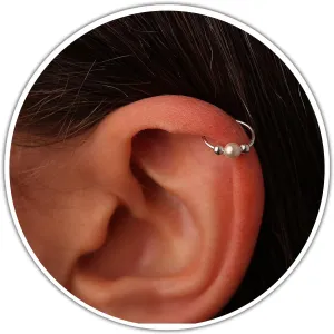 White Pearl Cartilage Earrings For Women - 20G 8mm Silver Helix Piercing Jewelry - 925 Sterling Silver Helix Earring - Cartilage Hoop With White Pearl