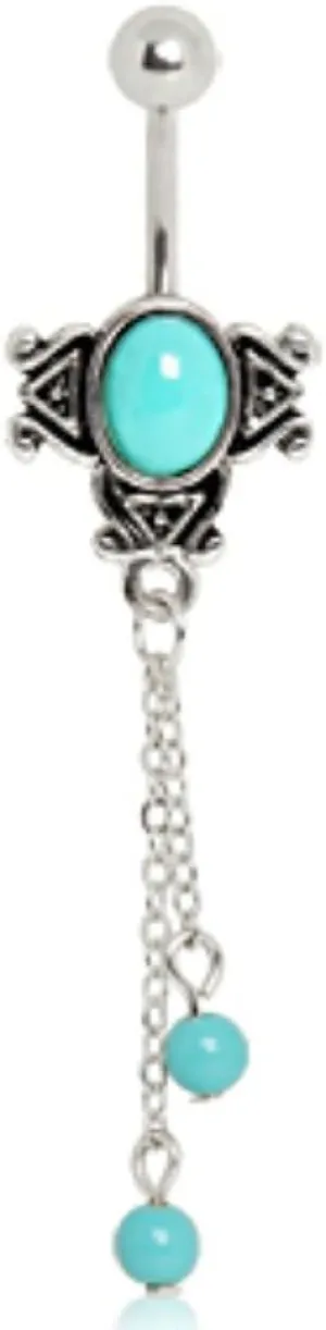 WildKlass Jewelry 316L Surgical Steel Vintage Aqua Charm Navel Ring