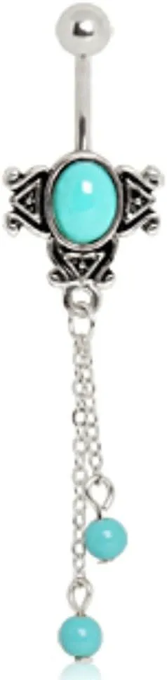 WildKlass Jewelry 316L Surgical Steel Vintage Aqua Charm Navel Ring