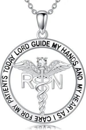 WINNICACA Nurse Gifts Nurse Pendant Sterling Silver Nurse Necklace Caduceus Angel Wings RN Necklace Stethoscope Necklaces Graduation Birthday Nurse's Day Christmas Gifts for Nurses