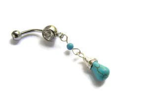 Wire Wrapped Turquoise Magnesite Drop Belly Button Ring